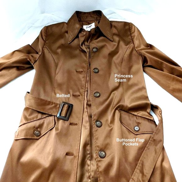 FORNARI Trench Coat Brown Mid-length Single-breasted Collar Pockets Lined Size 7 - Picture 5 of 15